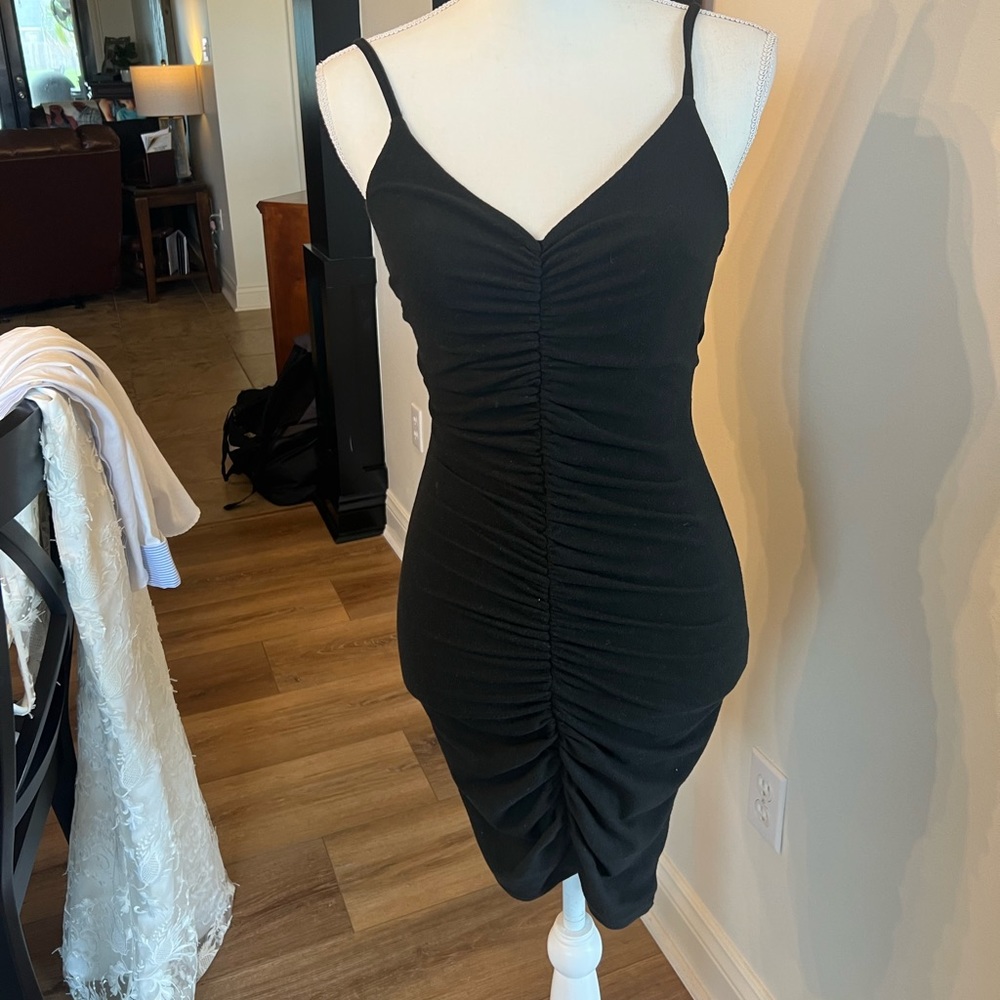 Black Fitted Spaghetti Strap Dress